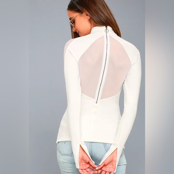 FREE PEOPLE Monarch' Mock Neck Mesh Inset Long Sleeve Blouse Ballet Top, Zipper - Picture 3 of 12